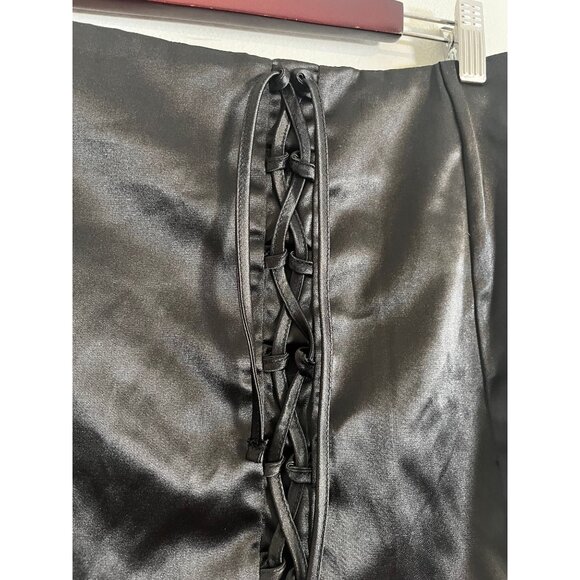 Neutral Lace Up Mini Skirt M Black Vampire Grunge Skater Y2K Retro Chic Festival - Picture 6 of 10